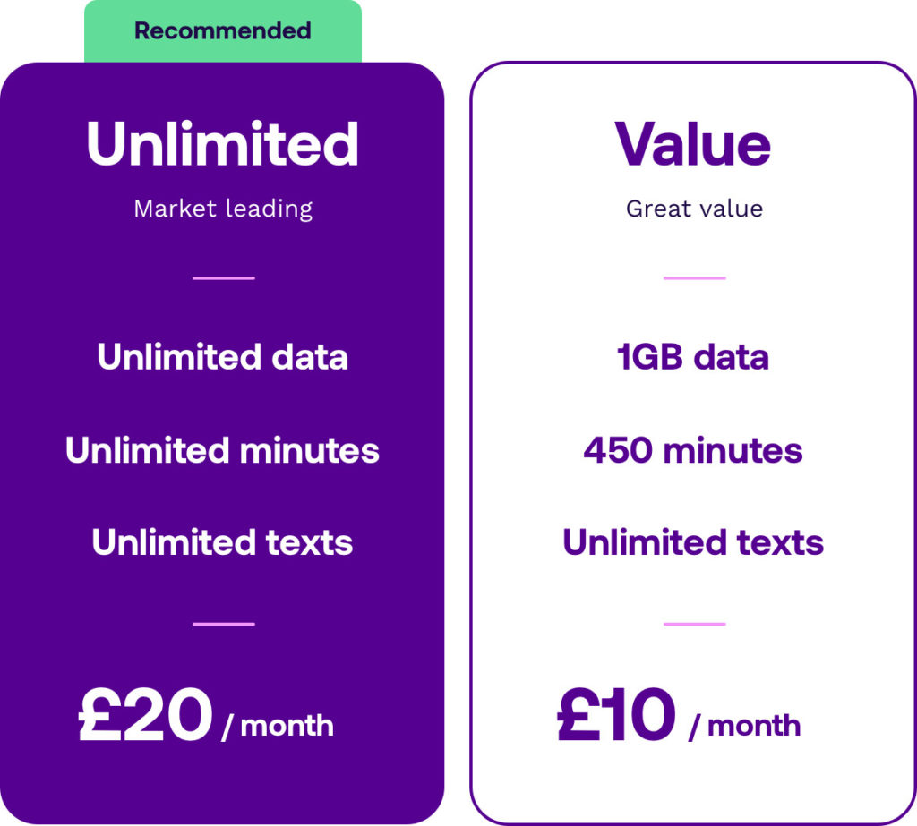 UW unlimited data market leading mobile phone tariff
