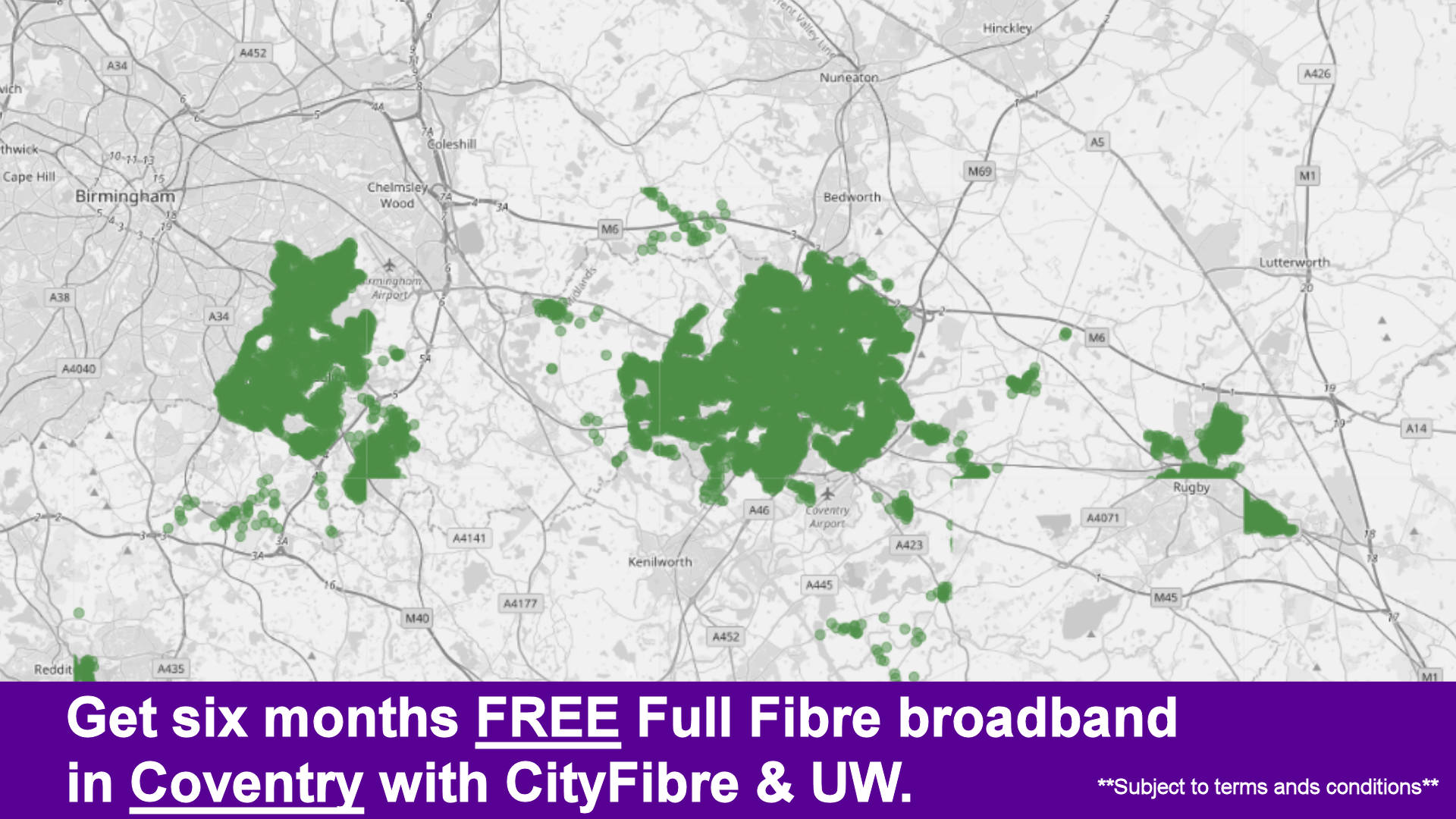 CityFibre availability map for Coventry area - get six months free